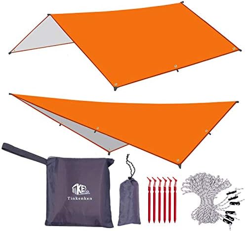 Tent Tarps Camping Hammock rain Fly Cover with 6 Aluminum pegs and 6 Guy Lines for Backpacking Bushcraft Waterproof UV Protection Shelter