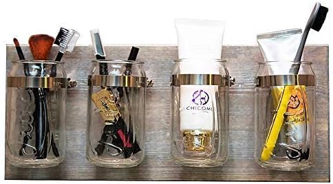 HABOM Mason Jar Organizer, Rustic Farmhouse, Bathroom, Kitchen Storage Home Wall Decor, Toothbrush Utensil Holder, Shabby Chic, Grey