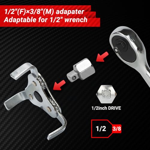 Shall Alicates de filtro de aceite ajustables de 12 pulgadas con 1 llave de filtro de aceite de 3 mandíbulas, Hilo interior de 1/2 pulgadas a hilo exterior de 3/8 pulgadas