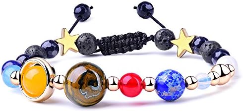 WRCXSTONE Solar System Bracelet Galaxy the Nine Planets Natural Stone Beads Bracelet Lava Rock Bracelet