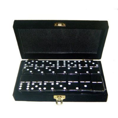 Domino Double 6 Black Jumbo Tournament Professional Size w/Spinners in Elegant Black Velvet Box.