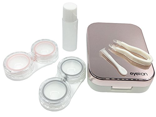 OMG Portable Cute Travel Contact Lens Case Eye Care Kit Holder Mirror Box (Rose Gold)