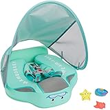 Mambobaby Float with Canopy and Tail New Upgraded Non-Inflatable Baby Pool Float Mambo Float Swim Trainer Solid Infant Swim Float Adjustable Pearl Foam Baby Swim Ring