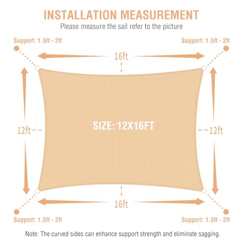 Duerer Awning 3.6 x 4.8 m Rectangular Sun Protection for Garden, Balcony and Patio, 95% UV Protection, 185 g/m² High Density Fabric, Water-Permeable for Patio, Pergola, Backyard, Outdoor Sand Colour