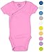 Boys Girls Baby Bodysuit made with Organic Cotton - Short Sleeve Kimono Style with Side Snaps Bodysuit and Gloved Sleeve - Pink 3M