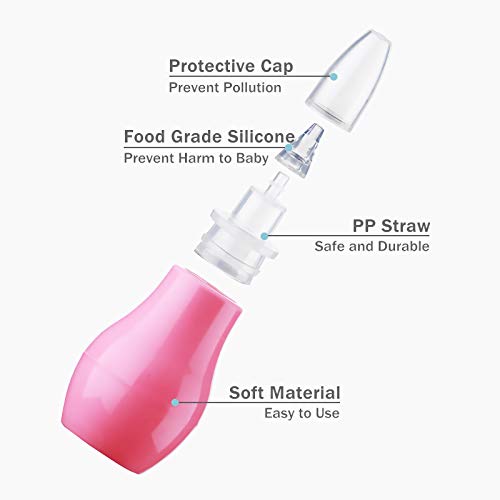 LANEYLI Baby Nasal Aspirator Nose Cleaner Ear Syringe Bulb Syringe Nasal Snot Sucker Remover for Newborn Baby Toddlers BPA Free Cleanable and Reusable Pink Pack of 2