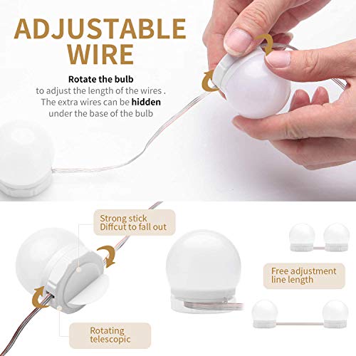 Led-spiegelverlichting Hollywood, 10 dimbare ledlampen, 6500 K, make-up-verlichting, kaptafel-lampen, spiegellampen voor… - Afbeelding 4