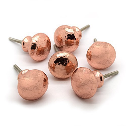 Set of 6 Pushka Home Copper Hammered Rose Gold Cupboard Door Knobs