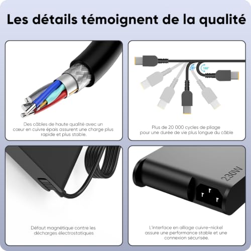 Chargeur 230W Legion Slim 5 Alimentation pour Lenovo Legion 5 7 5P C7 S7 Y520 Y540 Y545 Y740 Y730 Y900 Y910 Y920 Y7000 Y7000P ThinkPad P15 P16 P73 P72 P71 P53 P52 LOQ 15IRX9 ADL230NLC3A Adaptateur