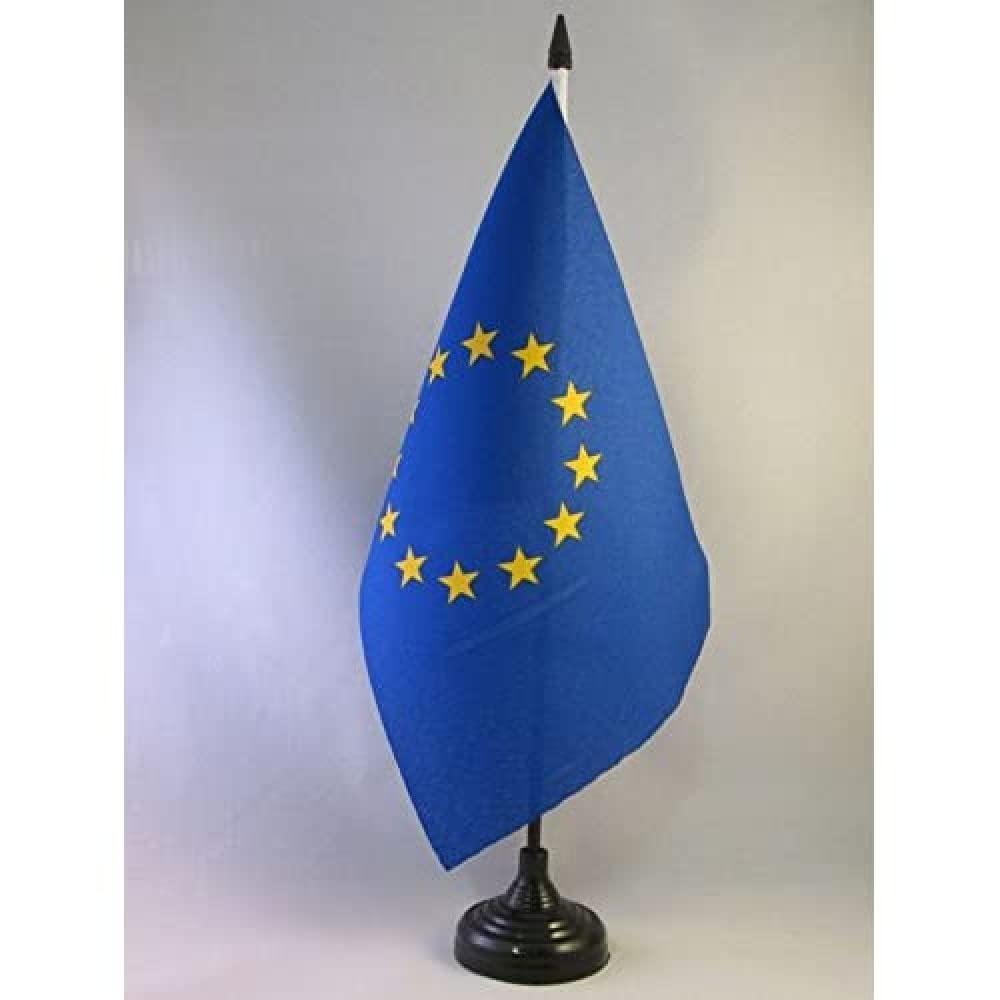 AZ FLAG Europe Big Table Flag 6'' x 9'' - European Union Office Decoration 100% Polyester 22 x 15 cm - Desk Flag with Pole and Black Plastic Base