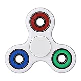 GoTwiddle Triangle Fidget Spinner Toy - 1-4 Minutes - Silent & Smooth with Premium Packaging - Black Blue (Becky) (White Colorful)