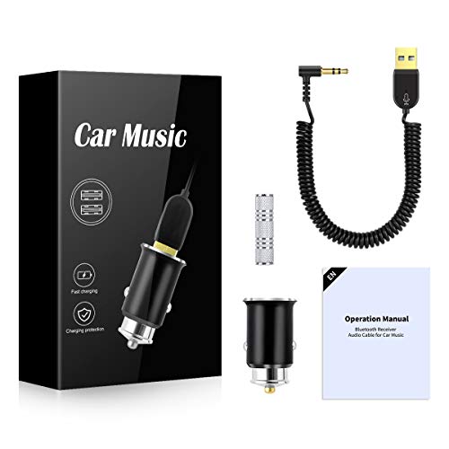 Bluetooth Receiver, Bluetooth Car Aux Adapter,TOPOINT Car Stereo Receiver with Built-in Microphone, Hands-Free Calling, 2 USB Ports Car Charger, 3.5mm Stereo Jack Adapter for Home Audio