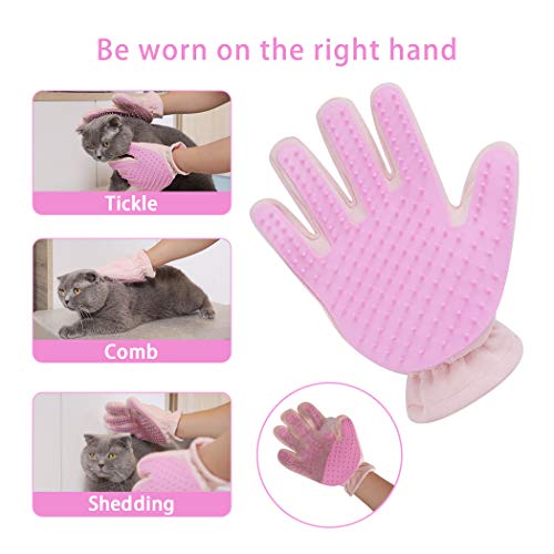 Hesiry Pet Grooming Gloves Hair Removal for Cats Dogs, Double-Sided Used to Pet’s Deshedding、Bathe、Tickle and Stroke (Pink)