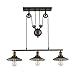 Ohr Lighting Edison Hanging Vintage Barn Pendant 3 Light Fixture Glass Shade Industrial Style Adjustable Pully,Metallic Gray Antique