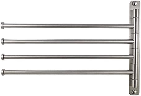 NORTHSTAR DECOR NDTBA-BN Stainless Steel Swing Out Towel Bar, Bathroom Storage Organizer, Space Saving Wall Mount Unit with Folding Swivel Hanger in BRUSHED NICKEL (2 Variations Available) (4-Arm)