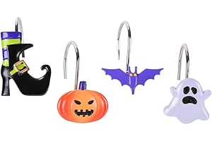 JUEPHE Halloween Shower Curtain 12 Pack Resin Decorative Curtain Hook Halloween Curtain Rings in 4