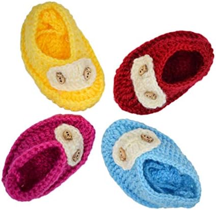DearJoy New Born Baby Woolen Booties 0-12 Months (Set of 4: Multi-Color)