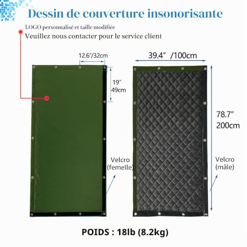 LTCANOPY Acoustic Barrier Outdoor Soundproof Cover Sound Proof Protection Construction Site Sports Pitch Sound Insulation 200 x 100 cm (Green)
