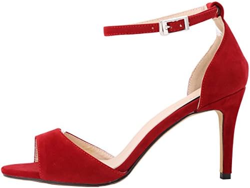 Zbeibei Women's Peep Toe Faux Velvet Stilettos Pumps High Heels Sandals(ZBB1071VE37,red)