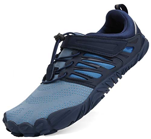 WHITIN Men's Minimalist Barefoot Shoes Low Zero Drop Trail Running 5 Five Fingers Wide Toe Box for Male Lightweight Sneakers Zumba Yoga Blue Size 13