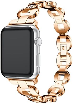 Blueseao Bracelet for Apple Watch, Women/Men Fashion Handmade Alloy Crystal Link Steel Bracelet Replacement Strap For iWatch Series 3 Compatible with Apple Watch 38MM (White-Gold, 38MM)