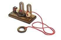 SiamMandalay&reg;: Double Ring Release - String and Loops Orbits Baguenaudier Puzzle- 3D Brain Teaser Disentanglement Puzzle Wood & String Bar Game