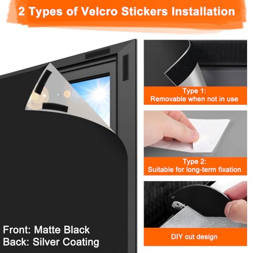 Blackout Blind 147x400cm, No Drill Window Cover for Bedroom Portable Blackout Blinds Stick On Window Curtains with Tools, 420D Oxford DIY Darkening Black Out Privacy Shade for Home Office Car Travel