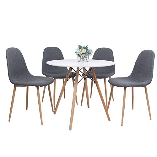 Joolihome Eiffel Dining Table and 4 Canvas Chairs Set Wood Style for Office Lounge Dining