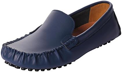 CAIHEE Men's Casual Leather Penny Flats Breathable Slip On Driving Shoes Loafers (8 D(M)US, Blue)