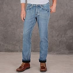 Fleece-Lined Regular Jeans - Baltic Wash by