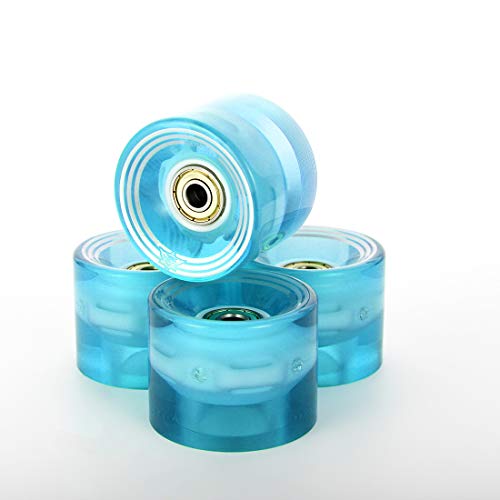 LOSENKA 6045 Fish Skateboard Wheels Flash PU Crusier Skateboard Wheels (4 Pack with Bearing) (Flash Blue)