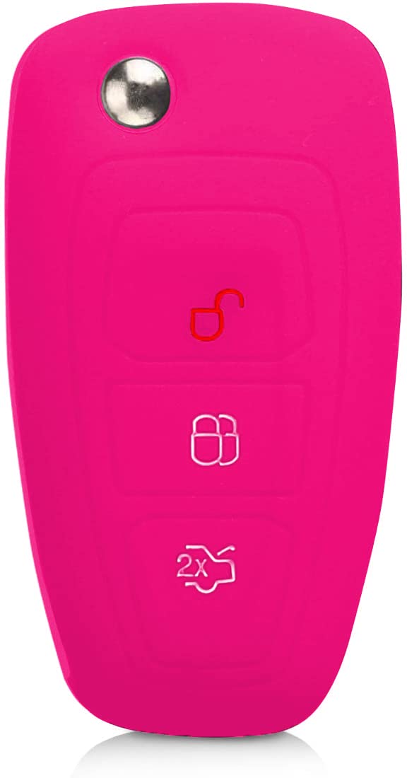 SALPIE Key Fob Cover Radio Control Key Cover Silicone Shell Compatible With Ford Fiesta IV Focus III Galaxy Fusion Mondeo IV B-Max C-Max II S-Max Kuga II Ecosport (Flip Fuchsia)