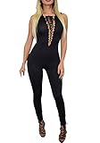 Sexy Womens Lace-up Bust Deep V Neck Key Hole Back Sleeveless Jumpsuit