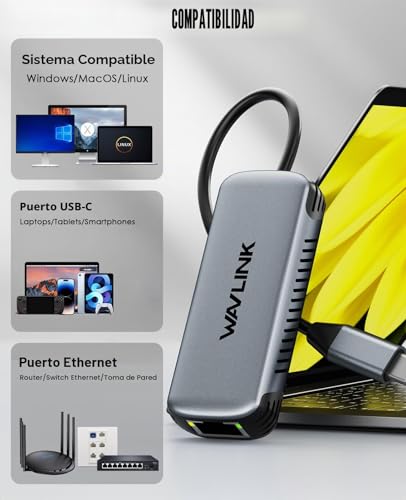 WAVLINK USB C to 5G Ethernet Adapter, 5000Mbps, Driverless Ethernet Network Adapter for Laptops and Computers, Compatible with Windows 10/11, Mac OS 11 or Higher and Linux