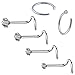BodyJ4You 6PC Nose Screw Hoop Ring Bone Stud 20G Surgical Steel CZ Nostril Girl Women Piercing Jewelry
