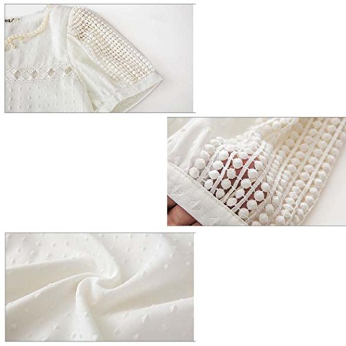 YANG-YI Women Lace Short Sleeve Shirt V Neck Doll Chiffon Blouse Sweet Sytle Tops (2XL, White) - Thumbnail 5