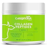 Premium Collagen Peptides Protein with Organic Matcha Green Tea Powder - 16 oz Hydrolyzed Collegen from Grass Fed, Pasture Raised Cattle. Easy to mix in hot and cold liquids