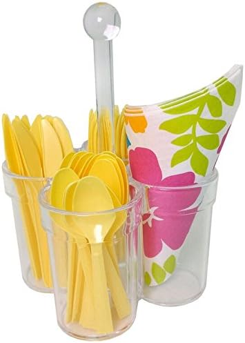 Caddy for Silverware Utensils Carrier Acrylic- Forks Spoons Knives Napkin Parties BBQ Picnic