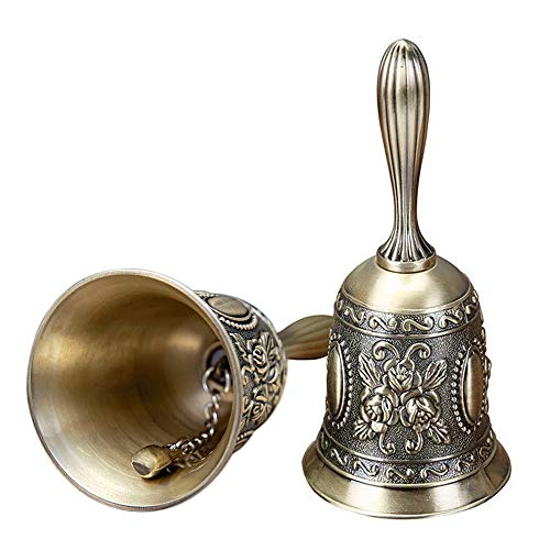 Famgee Zinc Alloy Multi-Purpose Hand Bell Metal Jingle Service Loud Call Bell for Wedding Decoration, Alarm, School Church Classroom, Bar (Bronze)