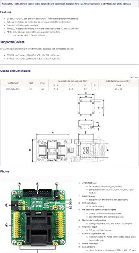 Waveshare STM32-QFP48 STM32 Programming Adapter Test Socket for LQFP48 Package MCU 0.5mm Pitch