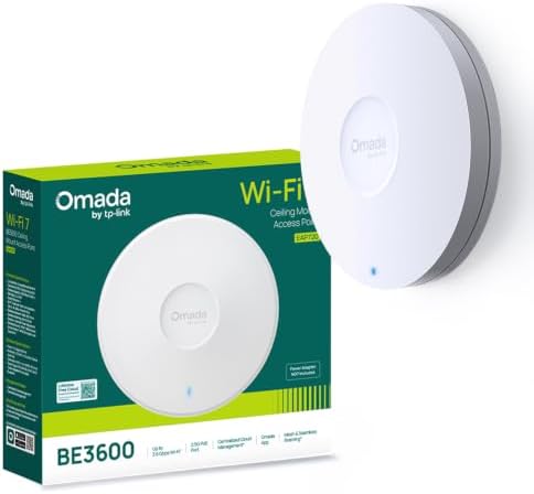 Omada EAP720 WiFi 7 ponto de acesso BE3600 planfonier, dual band 4 flow, 1 porta, suporte PoE+ de 2,5 Gigabit, cobre até 140㎡, 250+ clientes simultâneos, roaming transparente, Omada Mesh