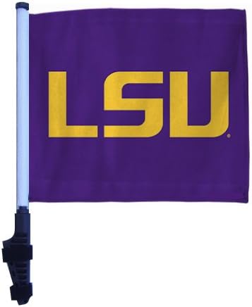 LSU Tigers Flag Purple Background with SSP Flags Pole and EZ On &amp; Off Bracket / Golf Cart Flag