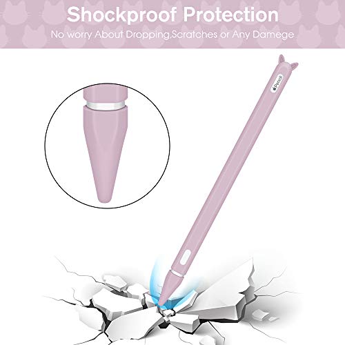 Silicone Case for Apple Pencil 2nd Generation Holder Sleeve Skin Pocket Cover Accessories Kit for iPad Pro 11 12.9 inch 2018, Cute Soft Grip Pouch Cap Holder and 2 Protective Nib Covers (Purple)
