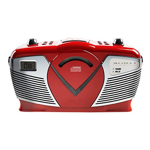 Sylvania Portable CD Boombox with AM/FM Radio, Retro Style, Red SRCD212-RED – (Renewed)