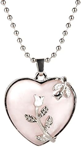 1x Rose Quartz Gemstone Heart Flower Stone Divination Reiki Pendant For Necklace by Thimmei
