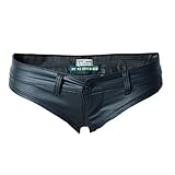 Vograce Womens Low Rise Mini Denim Shorts Denim Thong Cheeky Jeans Shorts (Medium(US 4), Faux Leather)