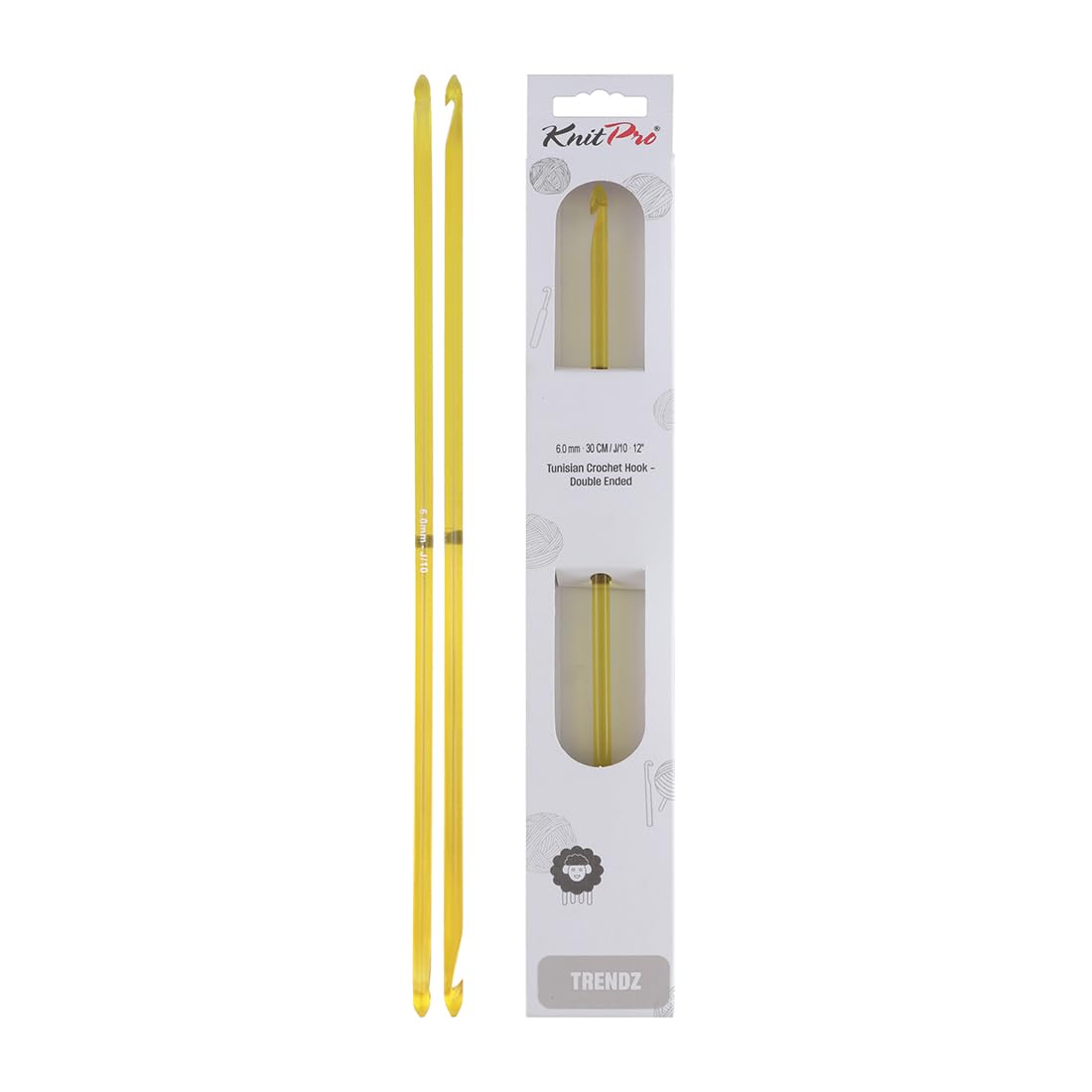 Knit Pro KP51423 Double Ended Traditional Tunisian Crochet Hook, Yellow, 6cm x30cm, Yellow