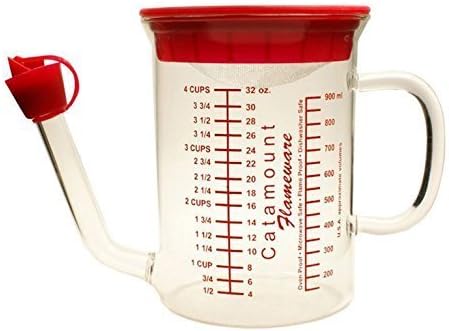 No-Spill Gravy/Fat Separator- Heat Resistant Borosilicate Glass with Silicone Nozzle and Stainless Steel Flavor Infuser Strainer Lid - 4 Cup (32oz) by Catamount