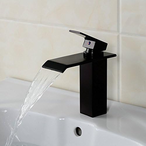 Hiendure Soild Brass Deck Mount Centerset One Handle Rectangle Bathroom Sink Waterfall Faucet Lavatory Basin Mixer Tap,oil Rubbed Bronze