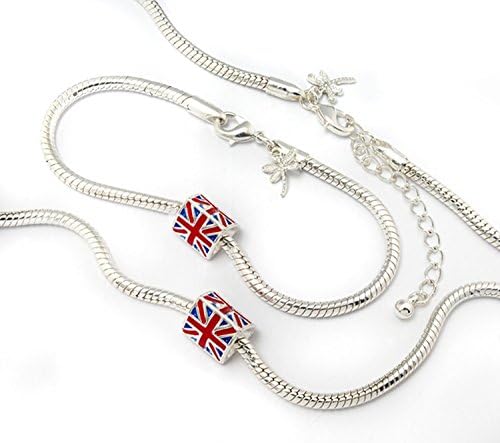 Anderson &amp; Webb Silver Plated Union Jack Enamel Charm Necklace &amp; Bracelet set